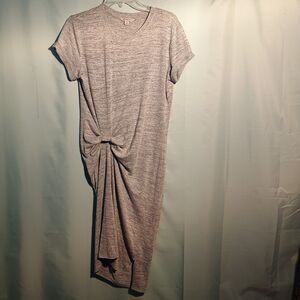 Women’s Gray Knot Front Asymmetrical Hem Dress Short Sleeve Midi Casual Chic